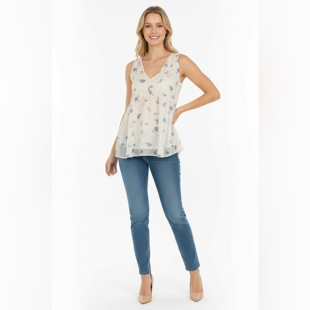 The Nines by Hatch Cream Floral Babydoll Top Size XS NWT